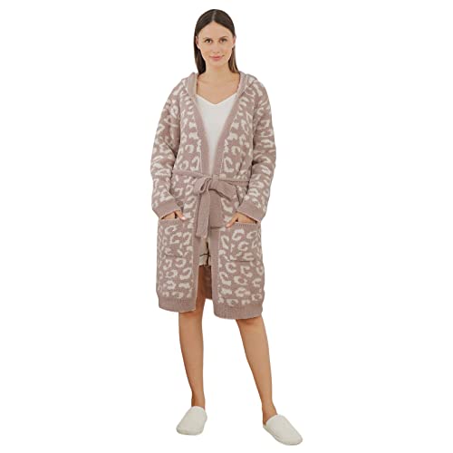 bearberry Hooded Robe Cozy In The Wild Robe Lightweight Soft Plush Bathrobe Sleepwear Nightgown with Pockets for Women(Stone/Cream) - Image 1