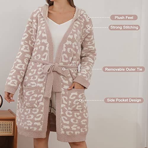 bearberry Hooded Robe Cozy In The Wild Robe Lightweight Soft Plush Bathrobe Sleepwear Nightgown with Pockets for Women(Stone/Cream) - Image 2