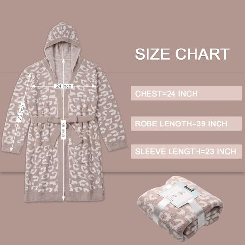 bearberry Hooded Robe Cozy In The Wild Robe Lightweight Soft Plush Bathrobe Sleepwear Nightgown with Pockets for Women(Stone/Cream) - Image 3