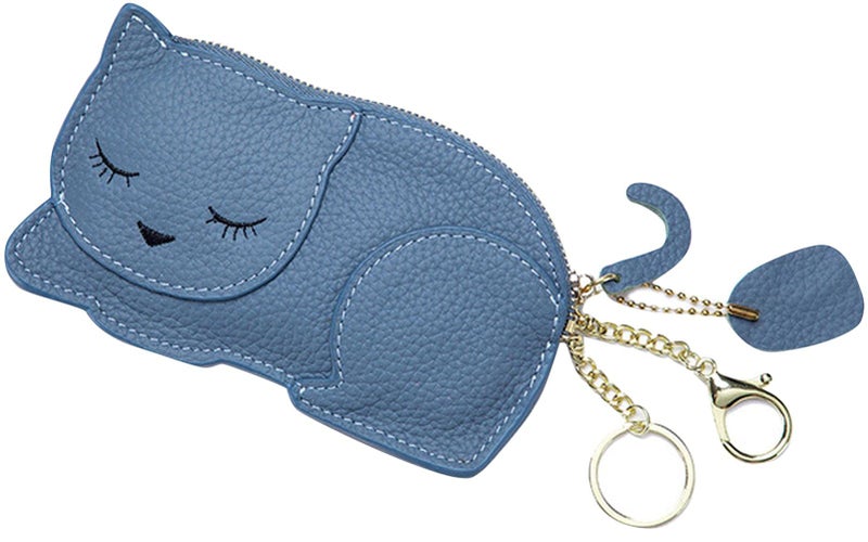QZUnique Cat Coin Purse Mini Animal Cartoon Change Pouch with Keychain Cute Leather Wallet Key Bag for Women Kids - Image 1