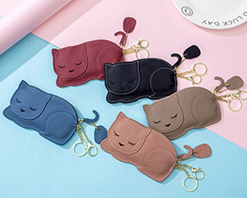 QZUnique Cat Coin Purse Mini Animal Cartoon Change Pouch with Keychain Cute Leather Wallet Key Bag for Women Kids - Image 4