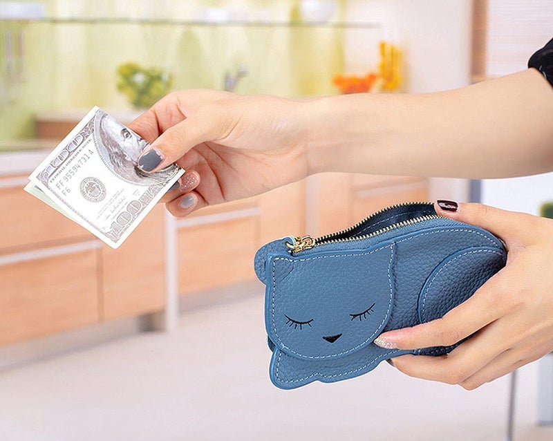 QZUnique Cat Coin Purse Mini Animal Cartoon Change Pouch with Keychain Cute Leather Wallet Key Bag for Women Kids - Image 2