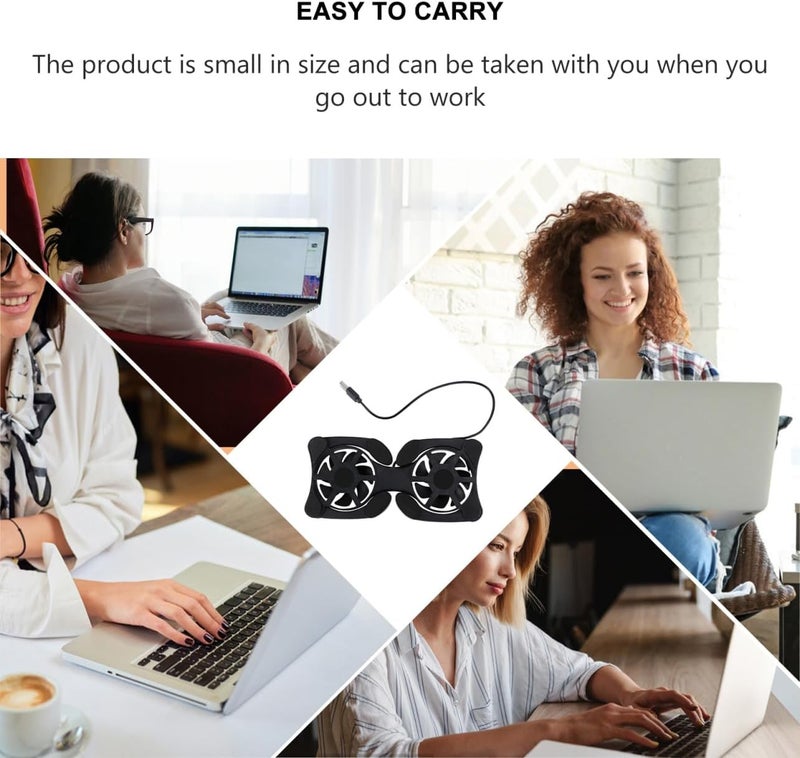 Portable Laptop Cooling Pad with Dual USB Fans, Foldable Black Notebook Cooler Stand for Office and Travel, Lightweight Computer Cooler Fan Pad for Gaming and Work - Image 3