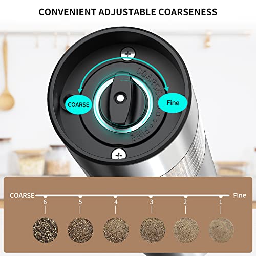 CircleJoy CIRCLE JOY Electric Salt and Pepper Grinder Set Stainless Steel Spice Grinder Automatic Pepper Mills with Easy-to-Carry Dual Charging Station, White Led Light, and Adjustable Coarseness, Silver - Image 4