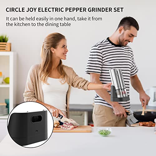 CircleJoy CIRCLE JOY Electric Salt and Pepper Grinder Set Stainless Steel Spice Grinder Automatic Pepper Mills with Easy-to-Carry Dual Charging Station, White Led Light, and Adjustable Coarseness, Silver - Image 2