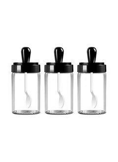 Generic Mostop airtight glass jars spoon cover integrated- set of 3, sweet jar storage containers, preserving kitchen jars, condiment bottles for tea, coffee, sweets, seasoning (250ml) 