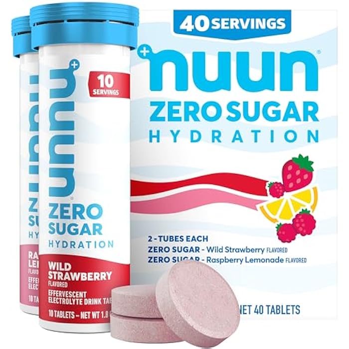 Nuun أقراص إلكتروليت ترطيب بدون سكر من نون - مغنيسيوم، كالسيوم، بوتاسيوم، كلوريد وصوديوم، نكهات فواكه خفيفة ولذيذة، بدون سكر، خالية من الغلوتين، نباتية، مجموعة مختلطة من التوت 4 عبوات (40 حصة إجمالية) - Image 1