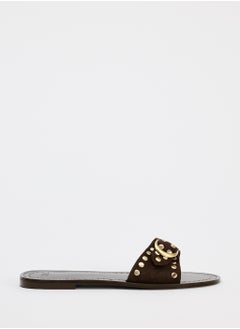 Zara Flat split suede slider sandals with studs  - Image 1