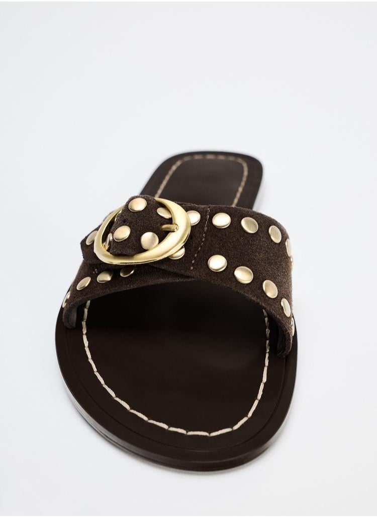 Zara Flat split suede slider sandals with studs  - Image 3