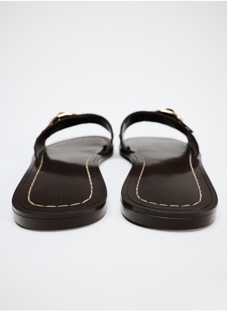 Zara Flat split suede slider sandals with studs  - Image 4