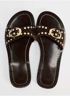 Zara Flat split suede slider sandals with studs  - Image 5