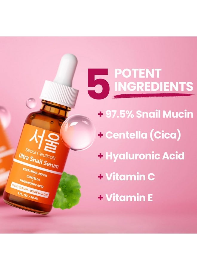 seoulceuticals - SeoulCeuticals Korean Skin Care 97.5% Snail Mucin Serum - K Beauty Skincare Night Serum Hyaluronic Acid for Face - Centella Anti Wrinkle Serum 1oz - Image 1