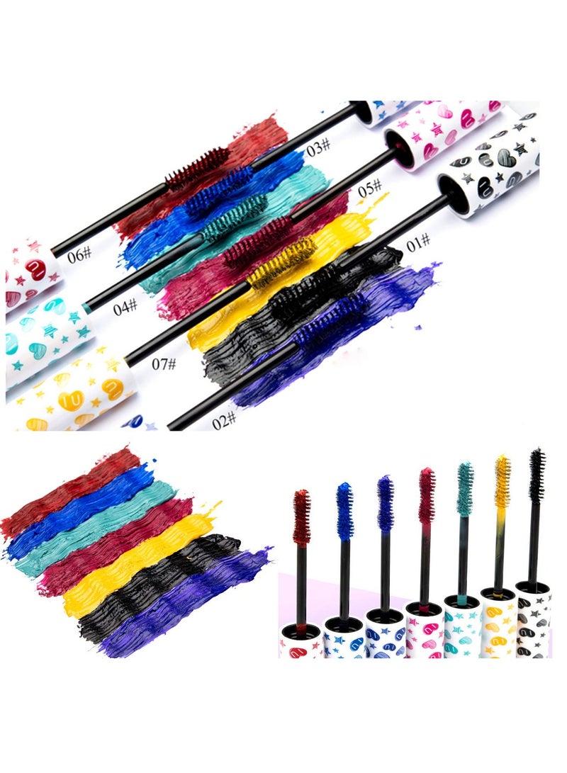 7-Color Waterproof Colored Mascara Set for Vibrant Eyelash Makeup, Long-Lasting Volume and Length, Charming Fiber Formula for Stunning Eye Looks.