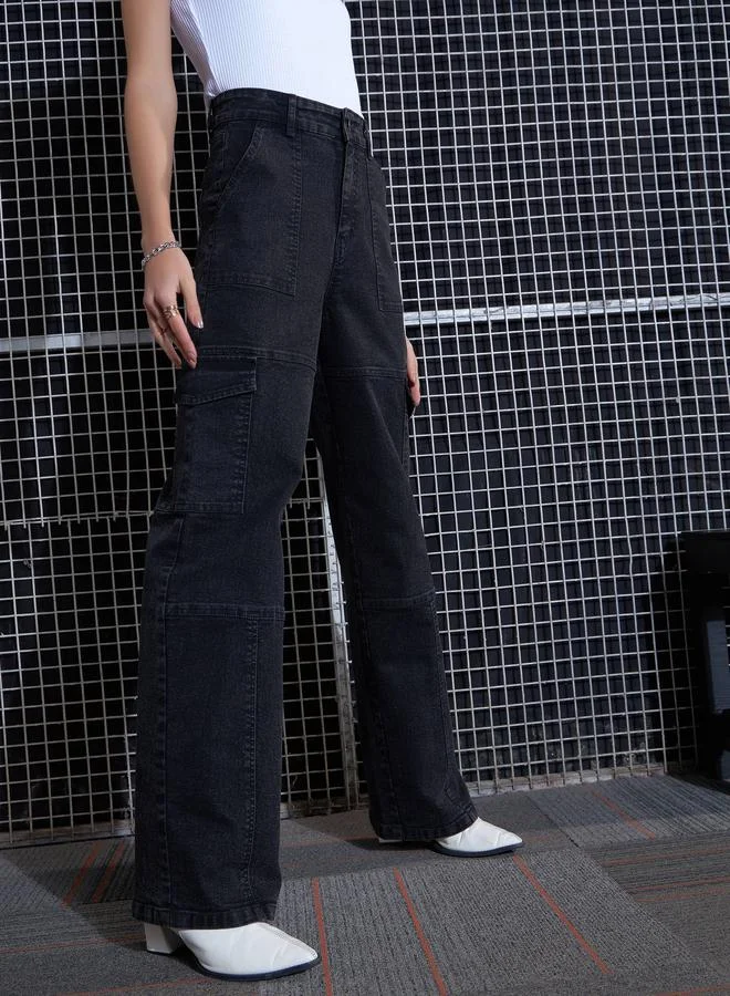 ساسافراس Cargo Straight Jeans with Belt Loops by Styli