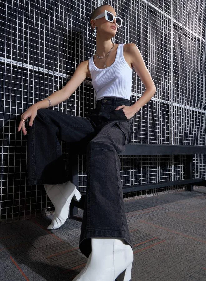 ساسافراس Cargo Straight Jeans with Belt Loops by Styli