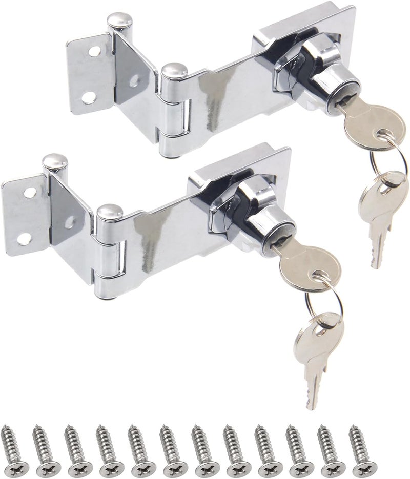 KIBBEH 2 Pack Door Lock Hasp Latchs, Collapsible Solid 304 Stainless Steel File Cabinet Lock Desk Drawer Lock, for 90 Degree and 180 Degree Drawers, Dabinets, Doors, Flip Barn Door (Individual Key) - Image 1