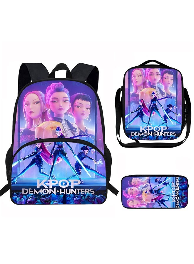 general K-Pop Demon Hunters backpack, pencil case, satchel, three-piece suit, schoolbag for teenagers and elementary school students, men's and women's leisure sports backpacks - Image 1