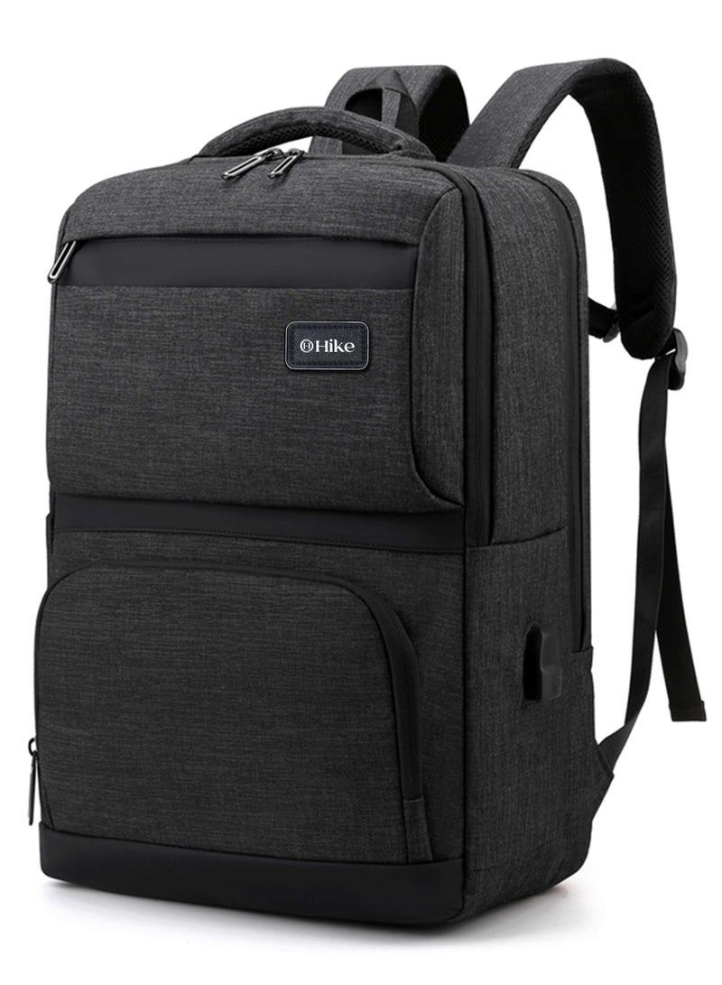 HIKE Premium Computer Backpack Durable 17inch Business Casual Daypack with Built in USB Port for Men Women in Travel Office School College, HK2111-BLACK - Image 1