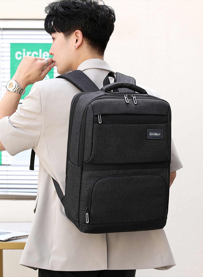 HIKE Premium Computer Backpack Durable 17inch Business Casual Daypack with Built in USB Port for Men Women in Travel Office School College, HK2111-BLACK - Image 2