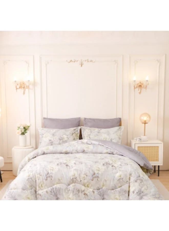 Donetella 6-Pcs Printed King Comforter Set | Fits 200x200 cm Size Bed | Soft Brushed Microfiber | Reversible Printed Comforter | 350 GSM Down Alternative Fill