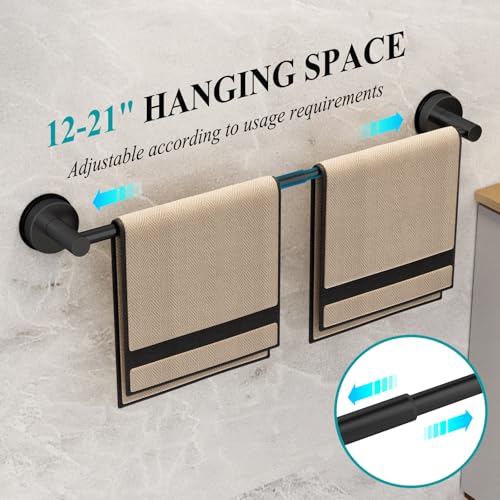 BKV Towel Bar for Bathroom Wall,Adjustable 12~21 Inch Towel Racks for Bathroom Wall Mounted, Towel Holder for Glass Shower Door,Bathroom Accessories,Apparment Essentials,Home Decor-Black - Image 5
