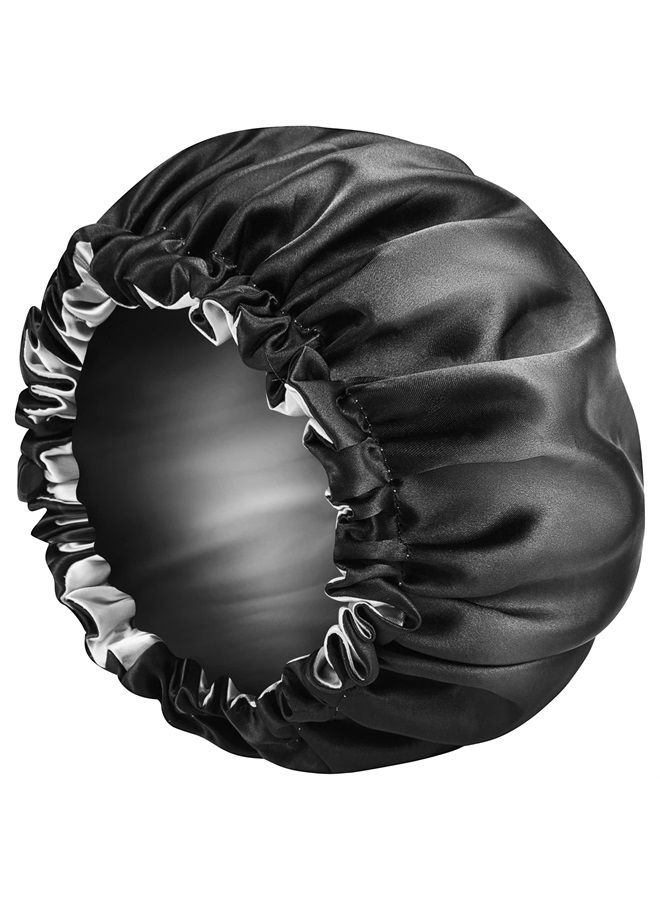 Edoneery Satin Bonnet Silk Bonnet for Curly Hair Bonnet Braid Bonnet for Sleeping Bonnets for Women Large Double-Layer Adjustable Black - Image 1