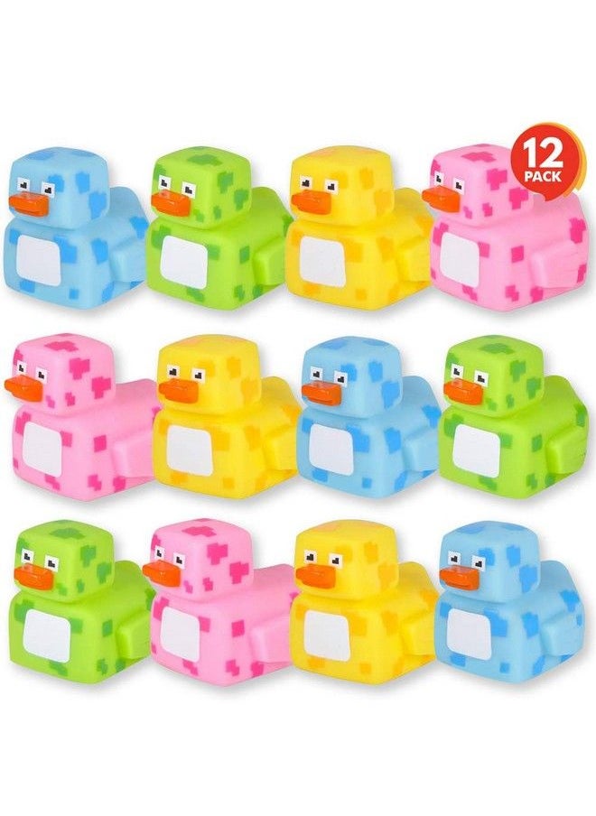 ArtCreativity 2.25 Inch Pixelated Rubber Duckies Pack Of 12 Cute Duck Bath Tub Pool Toys In Assorted Colors Fun Decorations Carnival Supplies Party Favor Or Small Prize  - Image 2