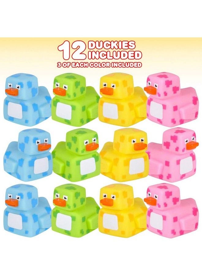 ArtCreativity 2.25 Inch Pixelated Rubber Duckies Pack Of 12 Cute Duck Bath Tub Pool Toys In Assorted Colors Fun Decorations Carnival Supplies Party Favor Or Small Prize  - Image 3