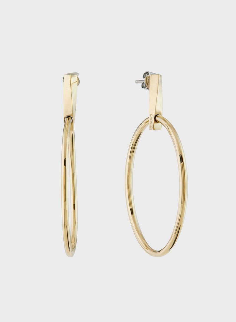 BOSS Stainless Steel & Ionic Plated Thin Gold 1 Drop Earrings  - Image 1