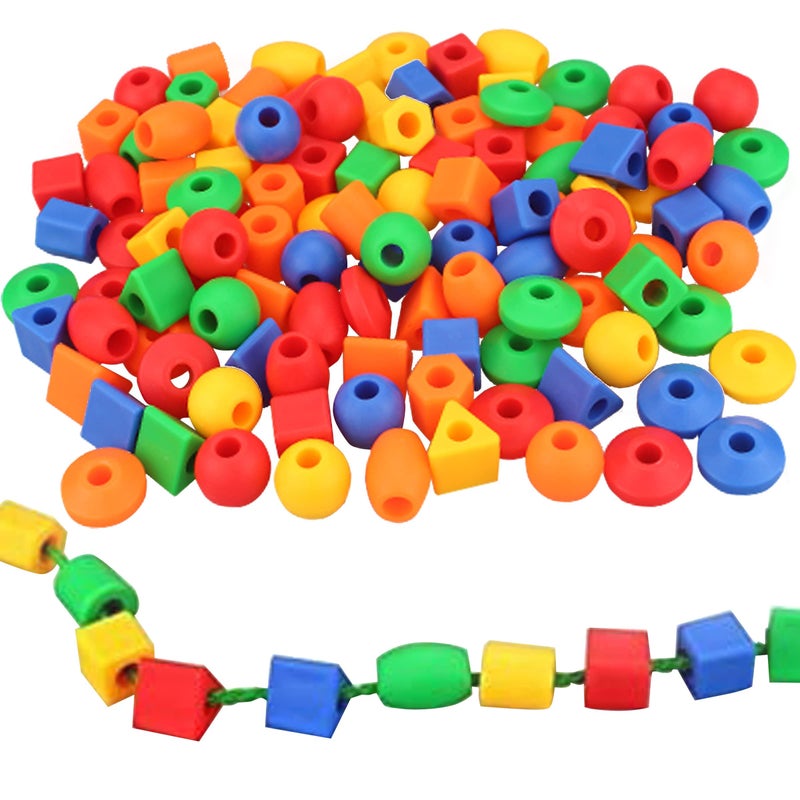 RAINBOW TOYFROG Lacing Beads for Toddlers 60 Stringing Beads4 Strings Educational Montessori Preschool ActivitiesToddler Sensory Occupational Therapy Toys Autism OT with Storage Bag 