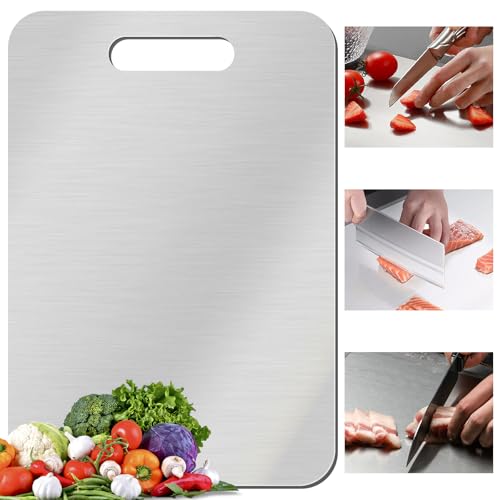 GETRIC Titanium Cutting Board, Stainless Steel Cutting Boards for Kitchen, Double Sided Food-Grade Titanium Board for Cutting Vegetables And Meat (13.4 * 9 inch) - Image 1