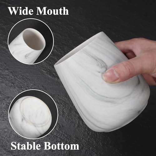 Eyrozia Marble White Toothbrush Holder for Bathroom - Ceramic Tooth Brushing Holders, Toothbrush Cup, Toothpaste Organizer for Bathroom Countertop, Makeup Brush Holder, Pen Holder for Home Desktop Storage - Image 3