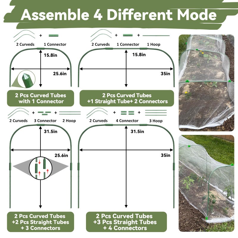 YATHO Garden Mesh Netting Kit for Raised Beds, 8 * 26FT Ultra Fine Plant Netting Covers with 6 Pcs Wide Garden Hoops & 12 Clips, Row Cover Net Protect Greenhouse Fruit Vegetable Flowers from Birds Bugs - Image 3