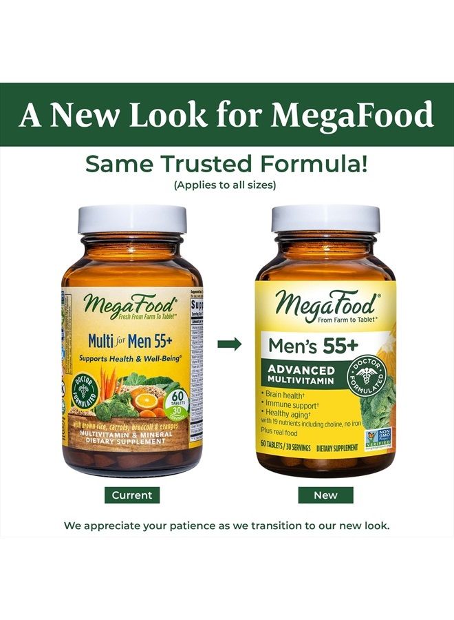 MegaFood Men's 55+ Multivitamin - Multivitamin & Mineral Supplement for Men with Zinc to Support Prostate Health & Pumpkin Seed - Non-GMO, Vegetarian & Made without Dairy & Soy - 60 Tabs (30 Servings) - Image 2