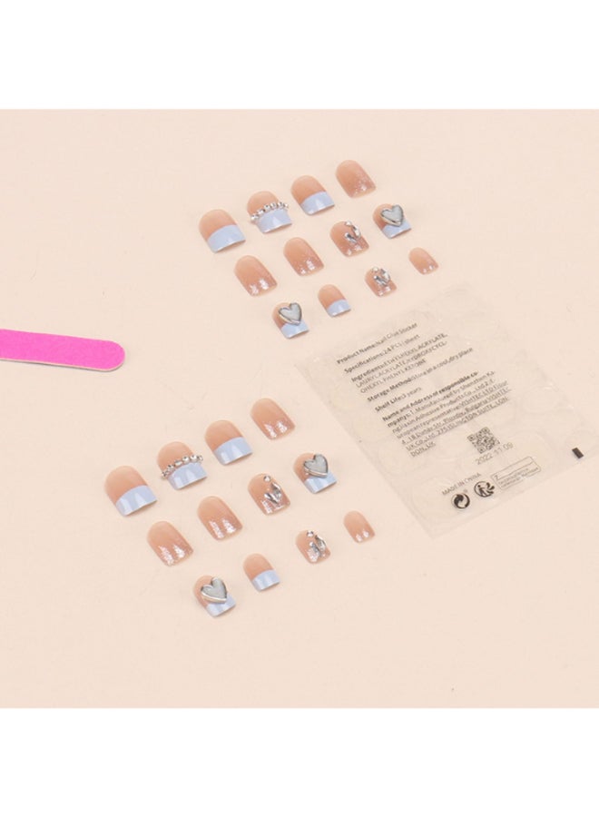 Hkanlre Square Press on Nails Short Pink Crystal Fake Nails Heart Tips Full Cover False Nails for Women and Girls 24PCS - Image 4
