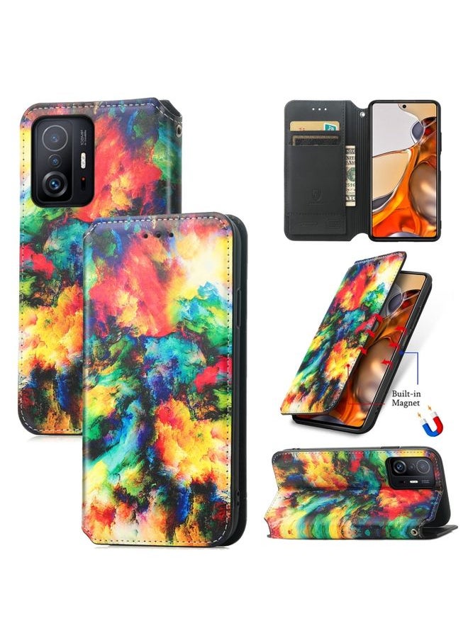 HuHa Case Cover For Xiaomi 11T / 11T Pro CaseNeo Colorful Magnetic Leather Case with Holder & Card Slot & Wallet Colorful Cloud 