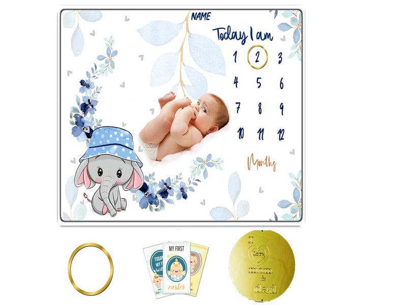 Baby Monthly Milestone Blanket 1 to 12 Months Best for Newborn Boy Girl Multicolor Cotton White F Elaphant
