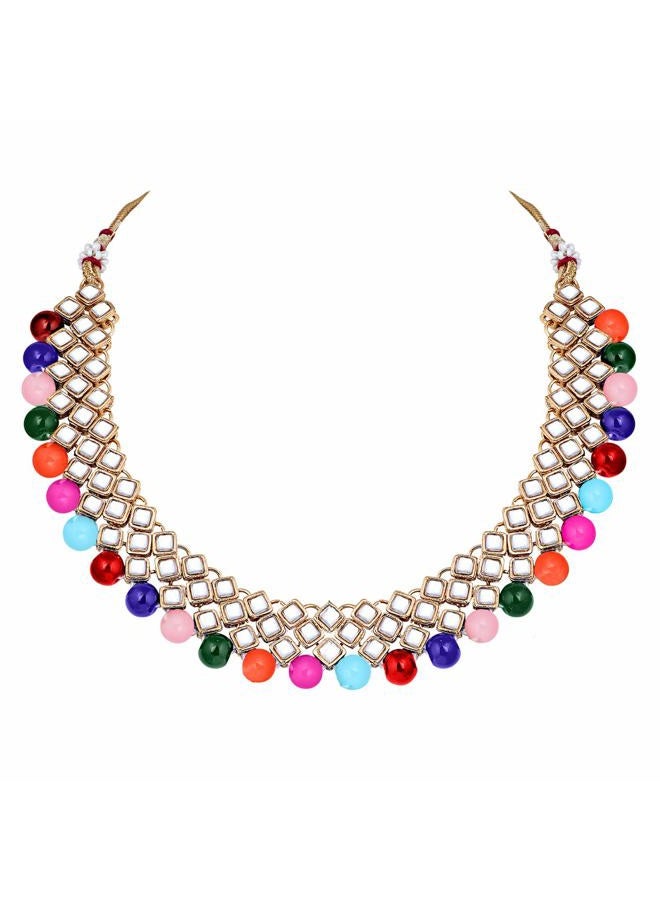 Aheli Ethnic Faux Kundan Pearl Fancy Bridal Choker Necklace Indian Traditional Bollywood Jewelry Set with Earrings for Women (Multi-Colour) - Image 5