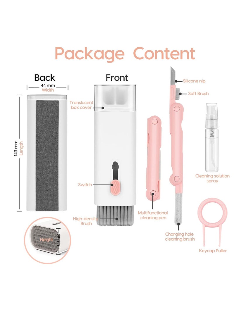 Airpod Cleaner Kit 7 in 1, Multifunctional Keyboard Cleaner Earbud Cleaning Kit Tool with Cleaning Pen for iPhone, Laptop, Tablet, PC Screen, Keyboard, Bluetooth Earphones (Pink) - Image 2