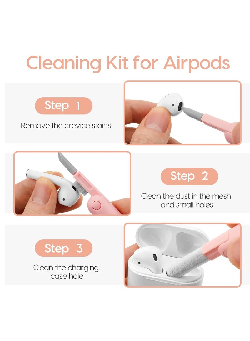Airpod Cleaner Kit 7 in 1, Multifunctional Keyboard Cleaner Earbud Cleaning Kit Tool with Cleaning Pen for iPhone, Laptop, Tablet, PC Screen, Keyboard, Bluetooth Earphones (Pink) - Image 3