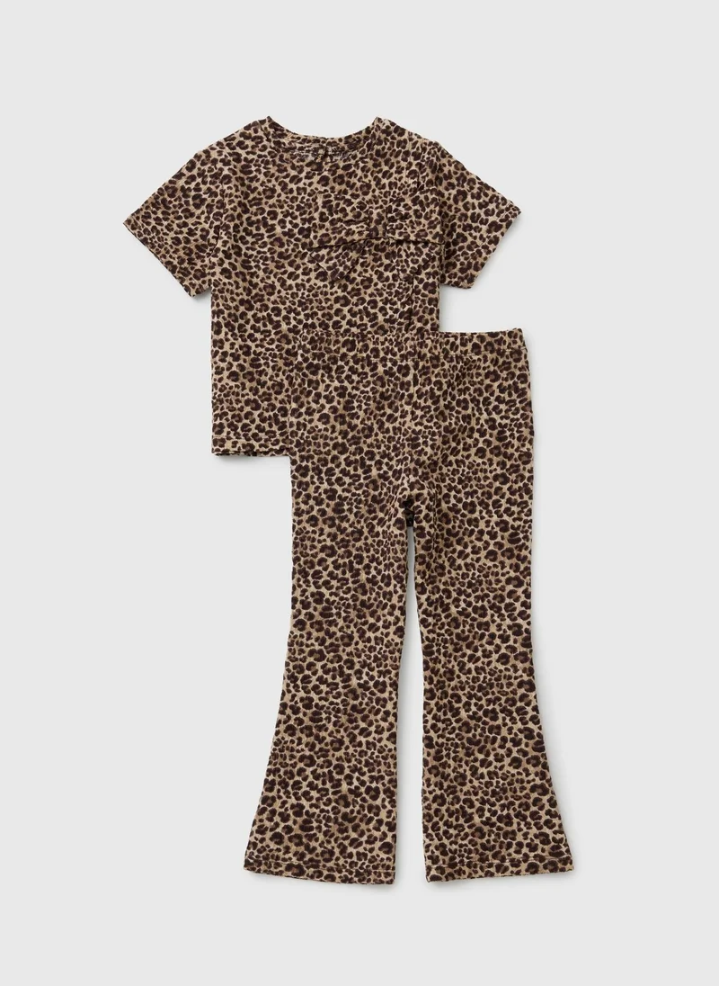 ماتلان Girls Brown Leopard Crinkle Top & Trousers Set
