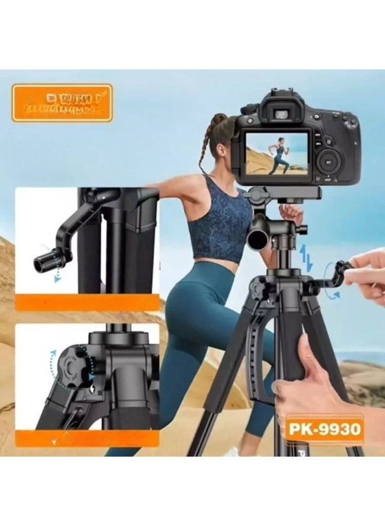 حامل ثلاثي القوائم PK-9930 قابل للتعديل الارتفاع من سبائك الألومنيوم مع جهاز تحكم عن بعد متوافق مع جميع الهواتف الذكية للبث المباشر والتقاط صور سيلفي، حامل إضاءة لتسجيل الفيديو والتصوير الفوتوغرافي، حمولة تصل إلى 5 كجم، حتى 150 سم - Image 2