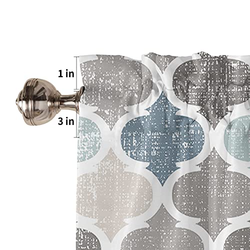 Hostline Curtains for Living Room Retro Blue Moroccan Geometric Pattern Semi Sheer for Windows Rod Pocket Short Window Treatment Décor, Light Filtering, Kitchen Valance 54inx18in - Image 5