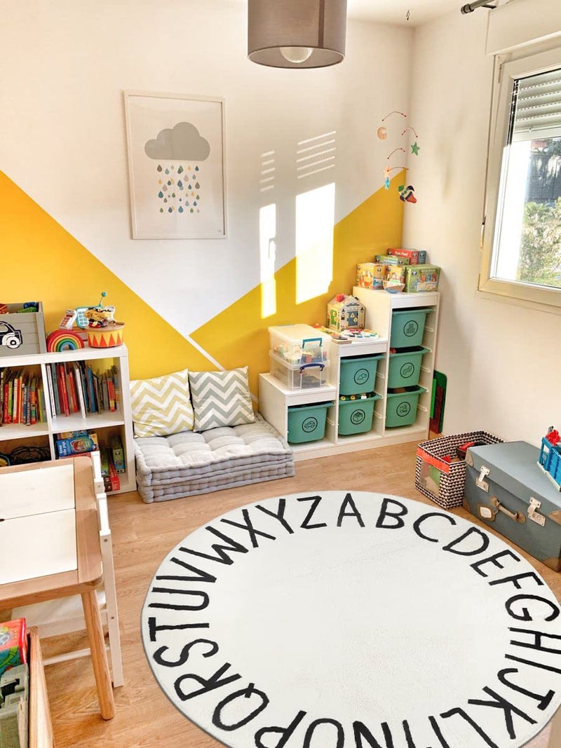 Topotdor Round Kids Play Rug Alphabet Nursery Area Rug Extra Large Soft Crawling Play Mat for Children Toddlers Bedroom (47 inch, White) - Image 5