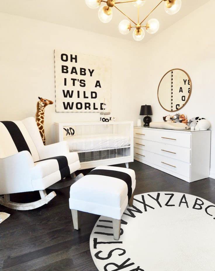 Topotdor Round Kids Play Rug Alphabet Nursery Area Rug Extra Large Soft Crawling Play Mat for Children Toddlers Bedroom (47 inch, White) - Image 4