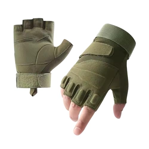 HHADEK Half Finger Tactical Gloves, Durable Fingerless Gloves for Cycling, Gym, Motorcycle Gloves, Training Gloves, Breathable Gloves, and Outdoor Activities (Green, XL) - Image 1