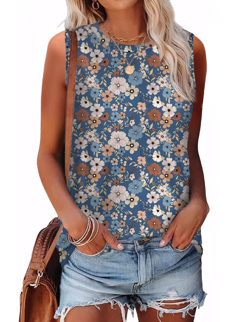 SAMPEEL Summer Tops for Women Trendy 2026 Summer Fashion Tank Tops Spring Clothes for Teen Girls Beach Daisy Navy Blue L - Image 2