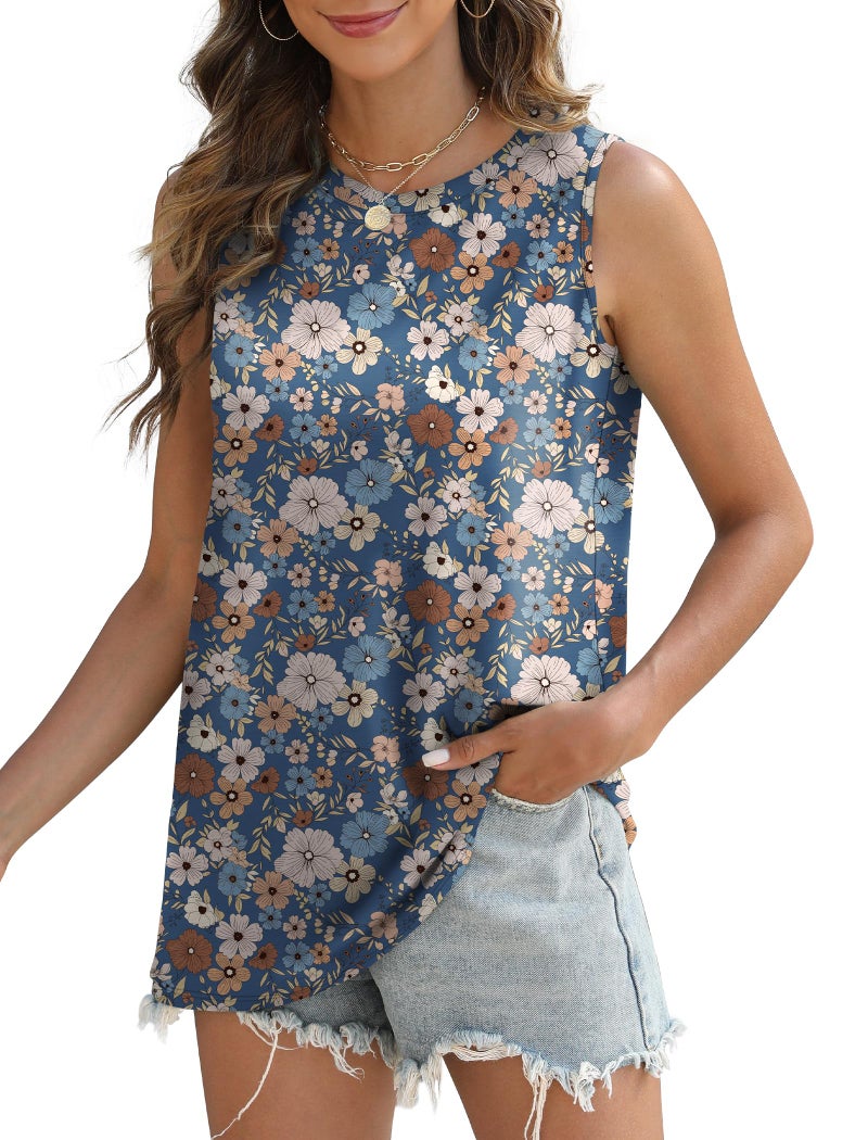 SAMPEEL Summer Tops for Women Trendy 2026 Summer Fashion Tank Tops Spring Clothes for Teen Girls Beach Daisy Navy Blue L - Image 4