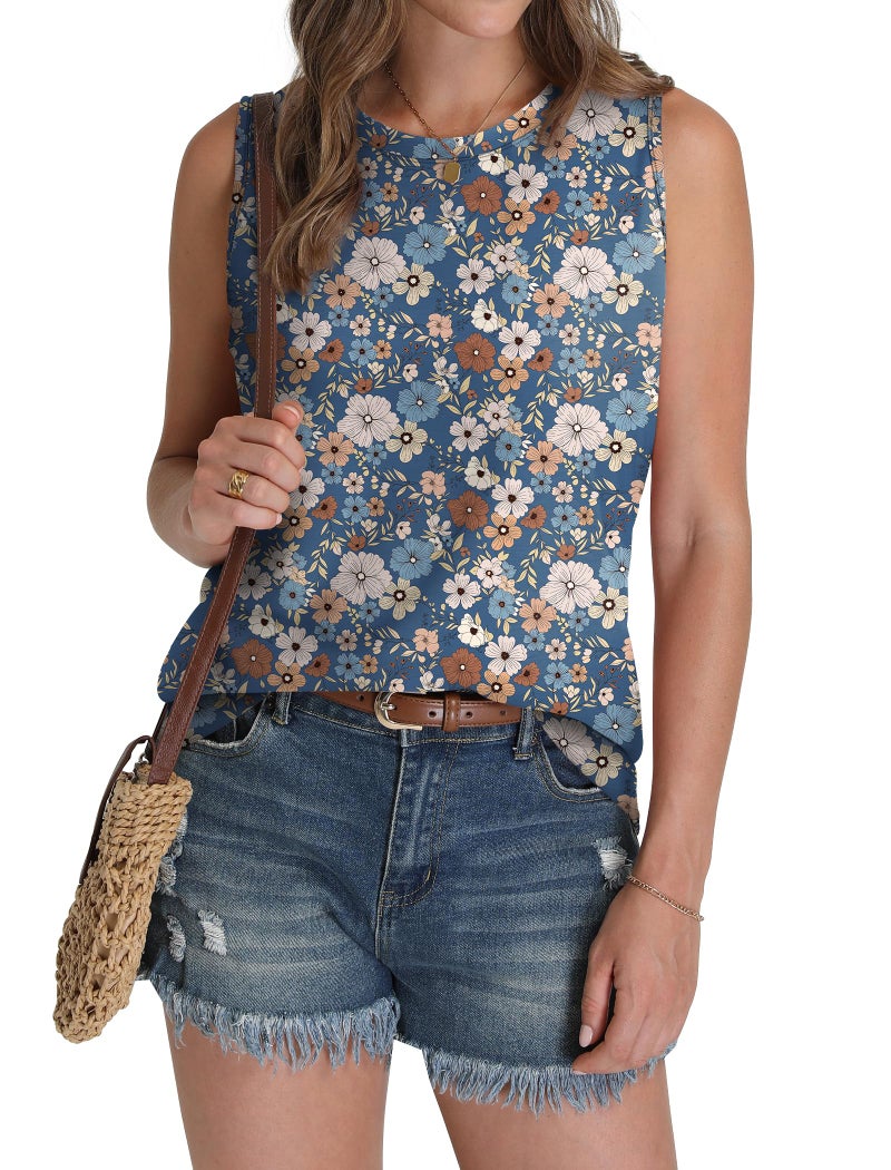 SAMPEEL Summer Tops for Women Trendy 2026 Summer Fashion Tank Tops Spring Clothes for Teen Girls Beach Daisy Navy Blue L - Image 3