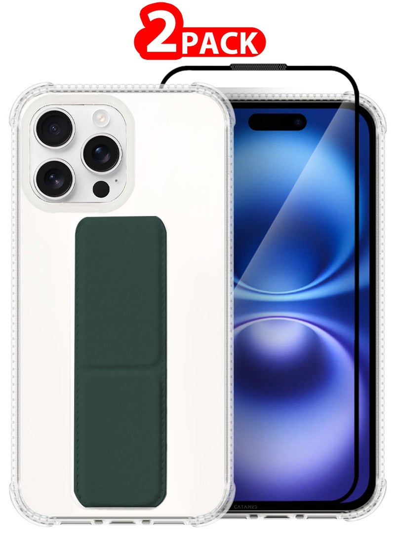 CATANES ( for iPhone 16 Pro ) 2 Pack, Case and Screen Protector, with Phone Grip and Expanding Stand, Kickstand Fully Protective Cover with Phone Grip Holder - Image 1